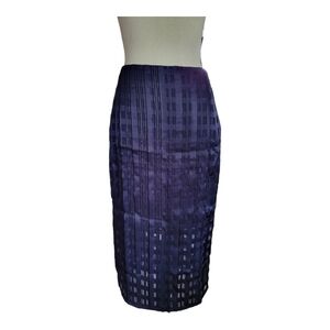 💕Diane Von Furstenberg Sheer Plaod Pencil Skirt Dark Blue Womens Size 2